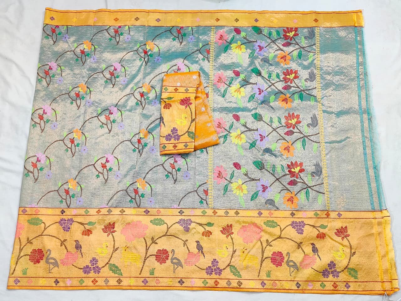 PURE GOLD DUBBLE TISSUE BIG PAITHANI BORDER ZARIKOTA HANDLOOM SAREE_T-385 - Image 4