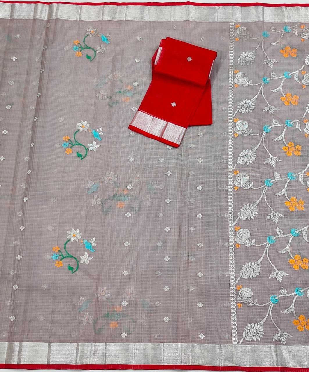 PURE ZARIKOTA HANDLOOM BUTA SAREE WITH BLOUSE B1708 - Image 3