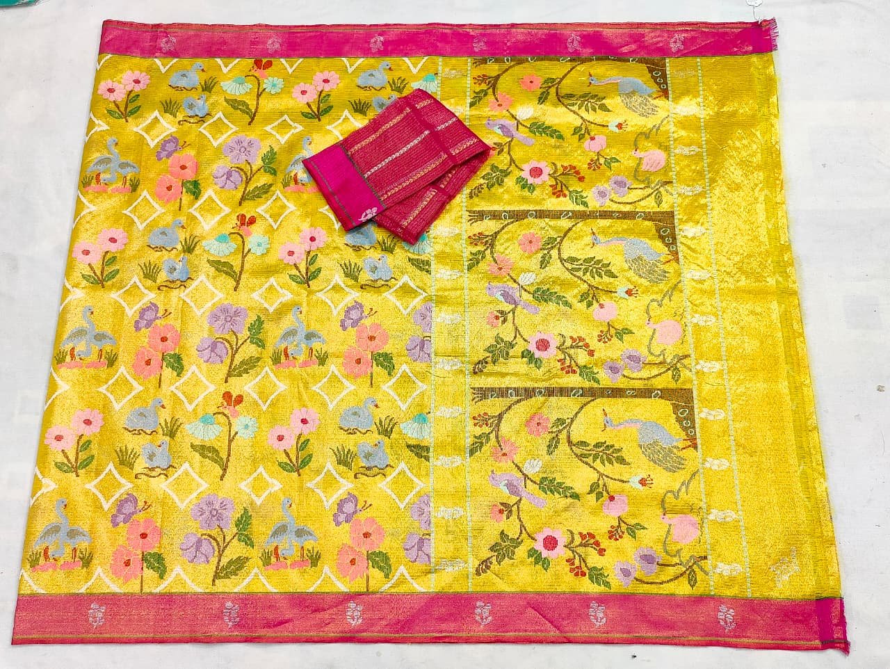 PURE GOLD DUBBLE TISSUE ALL OVER JAAL ZARIKOTA HANDLOOM SAREE_T-386 - Image 4
