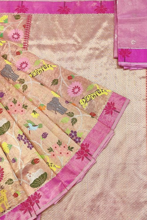 PURE GOLD DUBBLE TISSUE ALL OVER JAAL ZARIKOTA HANDLOOM SAREE_T-389