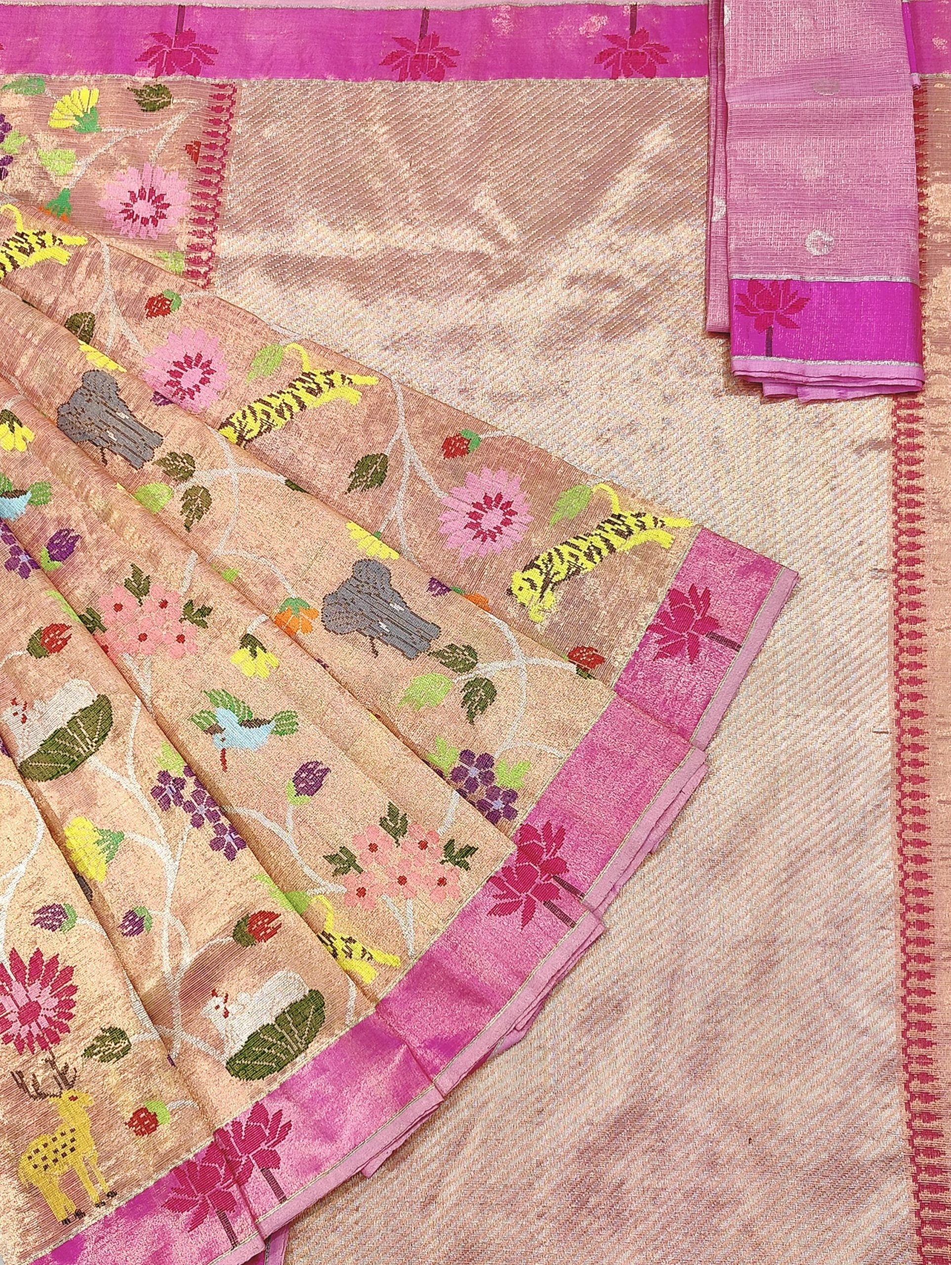 PURE GOLD DUBBLE TISSUE ALL OVER JAAL ZARIKOTA HANDLOOM SAREE_T-389