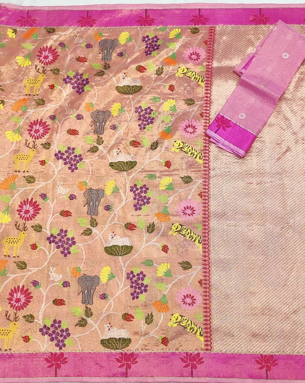 PURE GOLD DUBBLE TISSUE ALL OVER JAAL ZARIKOTA HANDLOOM SAREE_T-389 - Image 3