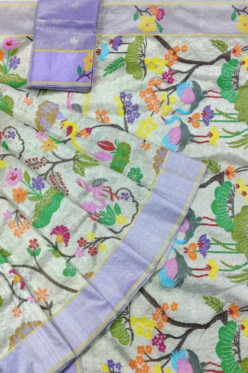 PURE SILVER DUBBLE TISSUE ALL OVER JAAL ZARIKOTA HANDLOOM SAREE_T-391