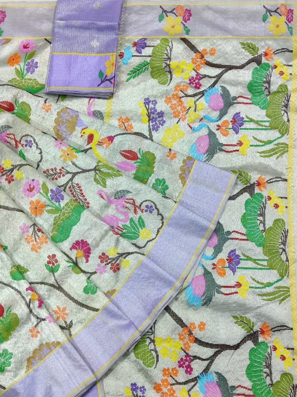 PURE SILVER DUBBLE TISSUE ALL OVER JAAL ZARIKOTA HANDLOOM SAREE_T-391