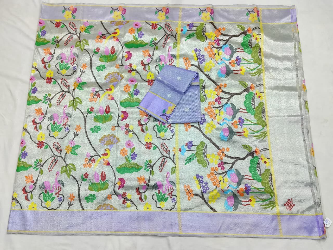 PURE SILVER DUBBLE TISSUE ALL OVER JAAL ZARIKOTA HANDLOOM SAREE_T-391 - Image 4