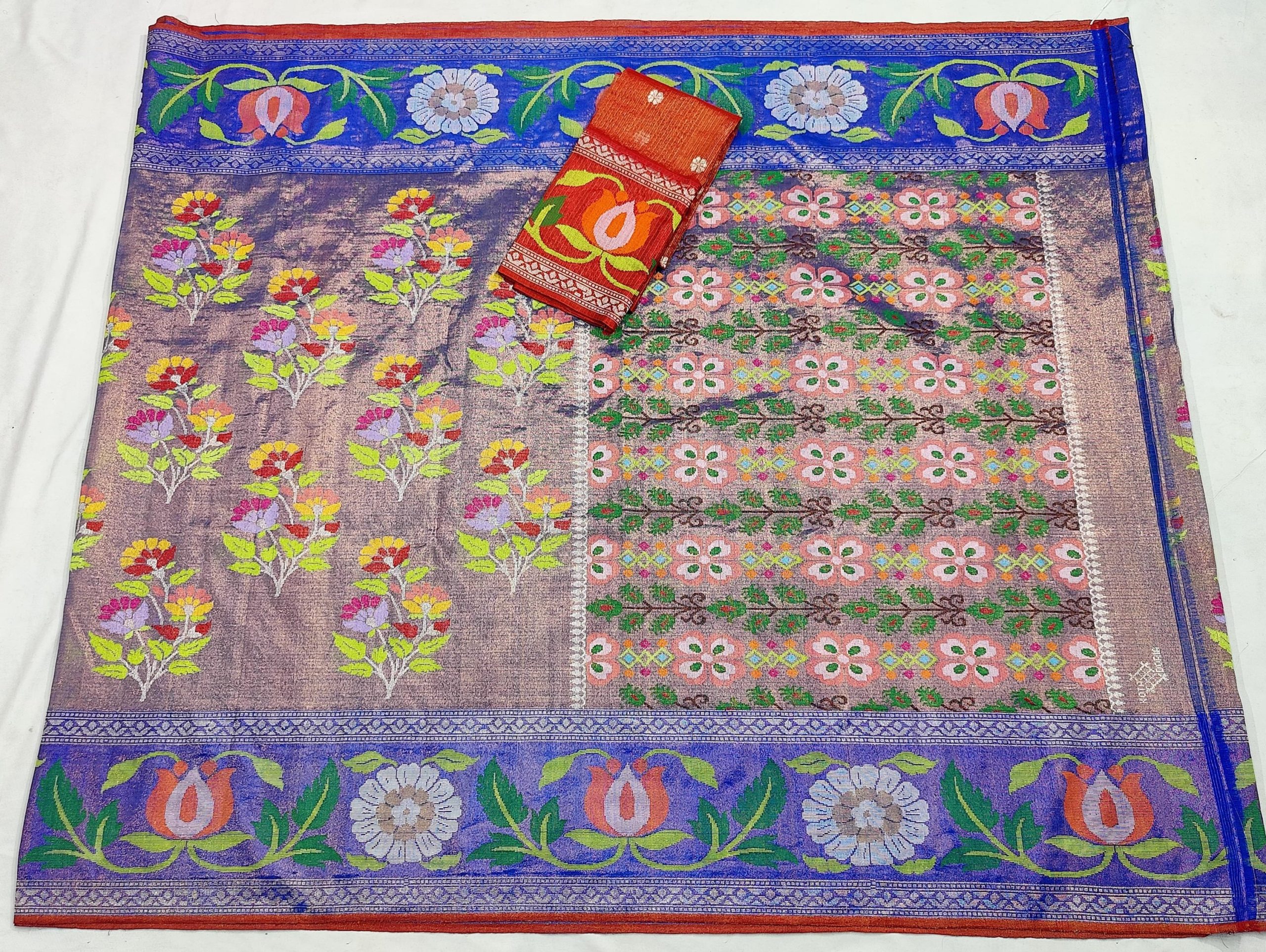 PURE GOLD DUBBLE TISSUE ALL OVER JAAL BOTH SIDE PAITHANI BORDER ZARIKOTA HANDLOOM SAREE_T-392 - Image 4