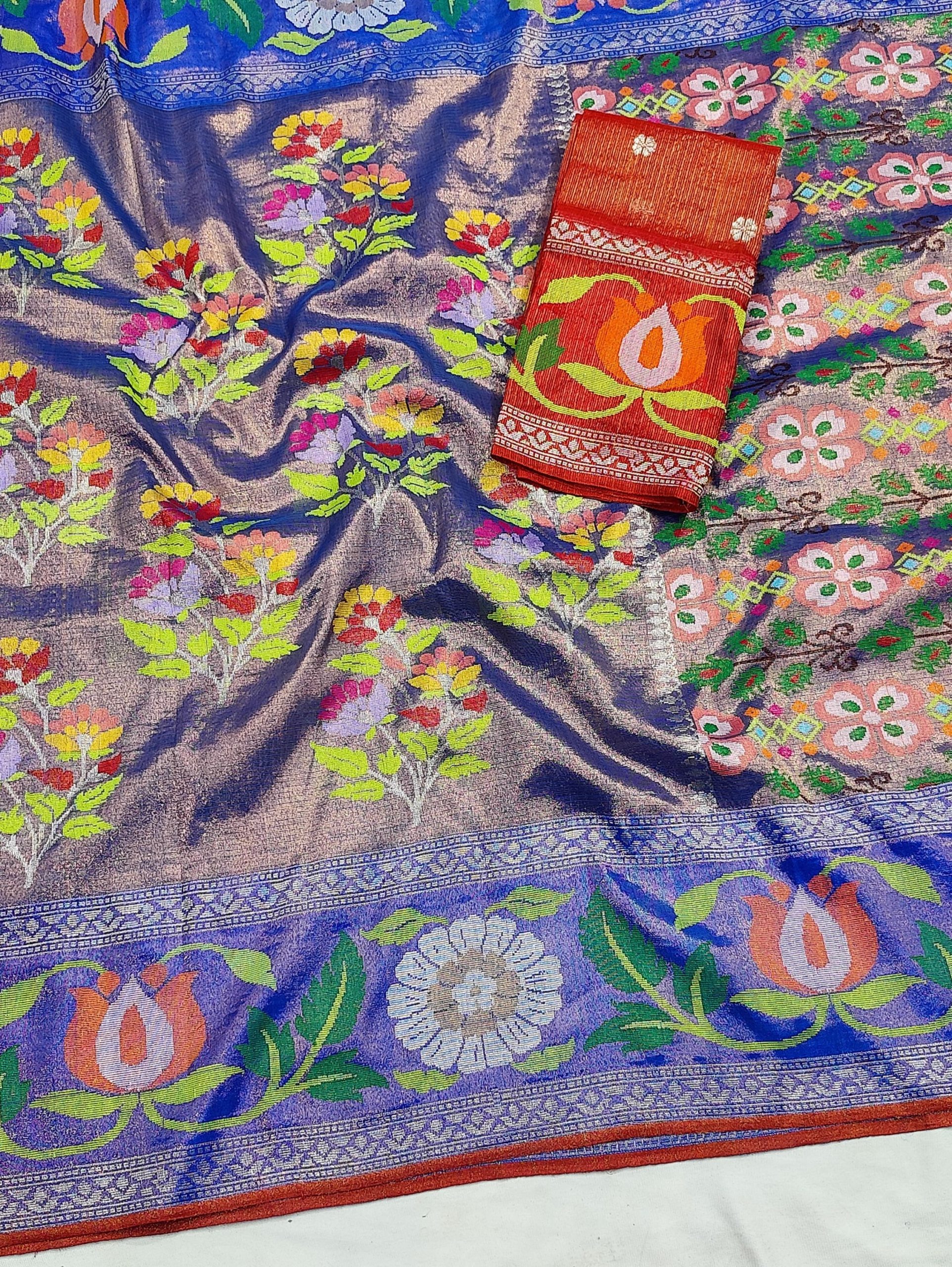 PURE GOLD DUBBLE TISSUE ALL OVER JAAL BOTH SIDE PAITHANI BORDER ZARIKOTA HANDLOOM SAREE_T-392 - Image 2