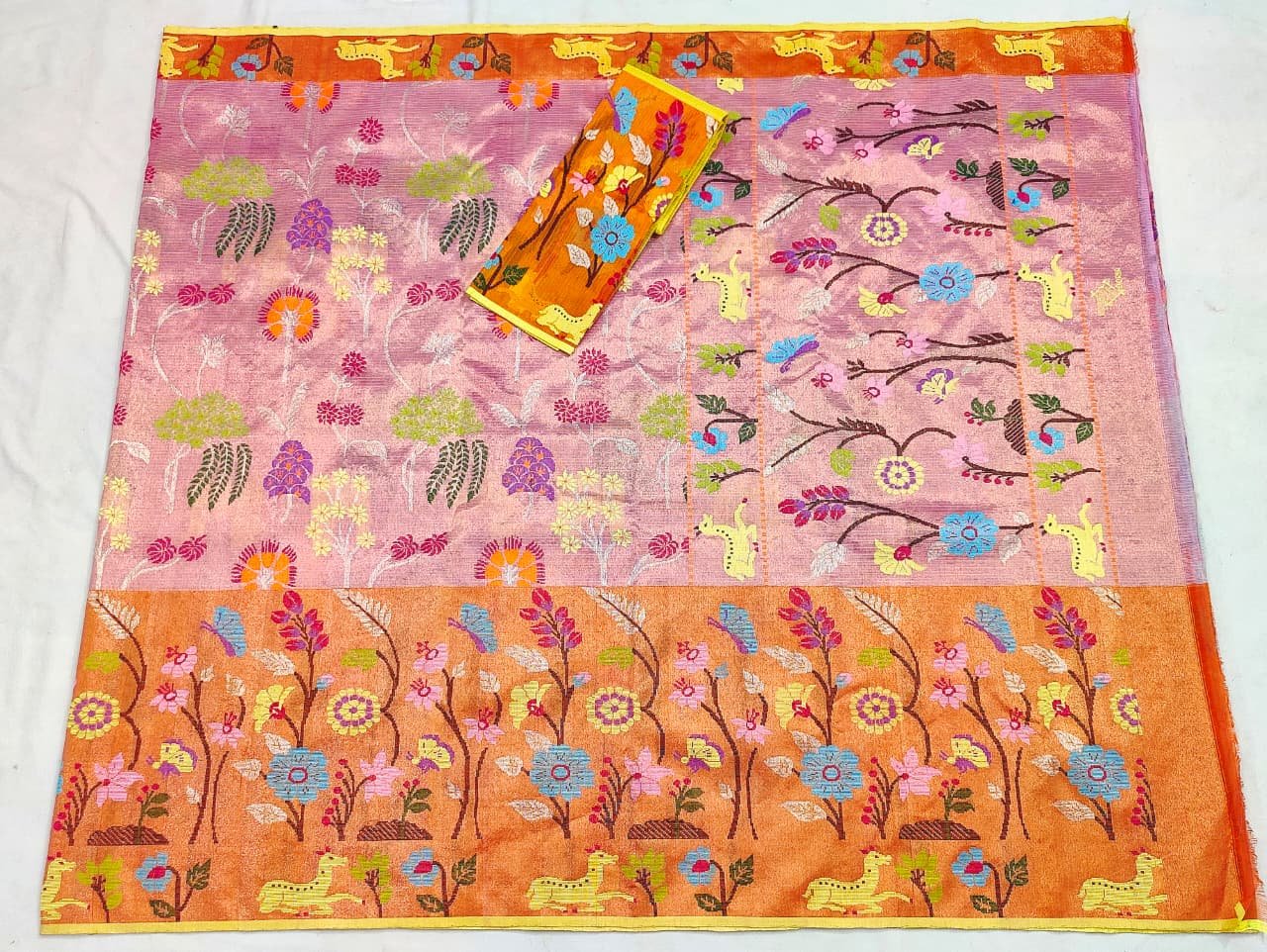 PURE GOLD DUBBLE TISSUE BIG PAITHANI BORDER WITH ALL OVER JAAL ZARIKOTA HANDLOOM SAREE_T-393 - Image 4