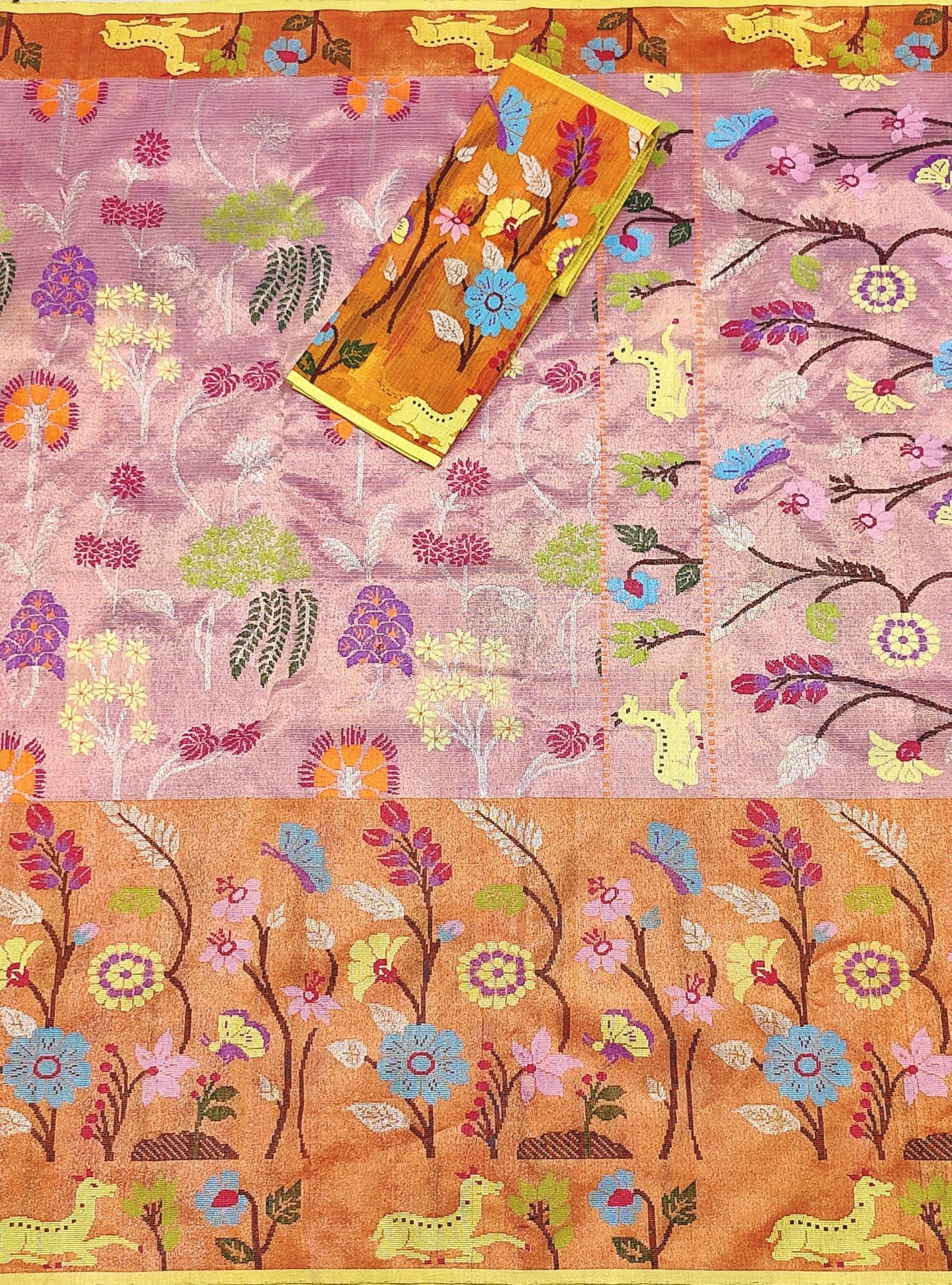 PURE GOLD DUBBLE TISSUE BIG PAITHANI BORDER WITH ALL OVER JAAL ZARIKOTA HANDLOOM SAREE_T-393 - Image 3