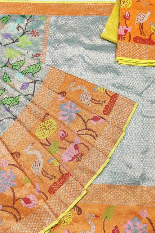 PURE GOLD DUBBLE TISSUE BIG PAITHANI BORDER WITH ALL OVER JAAL ZARIKOTA HANDLOOM SAREE_T-394