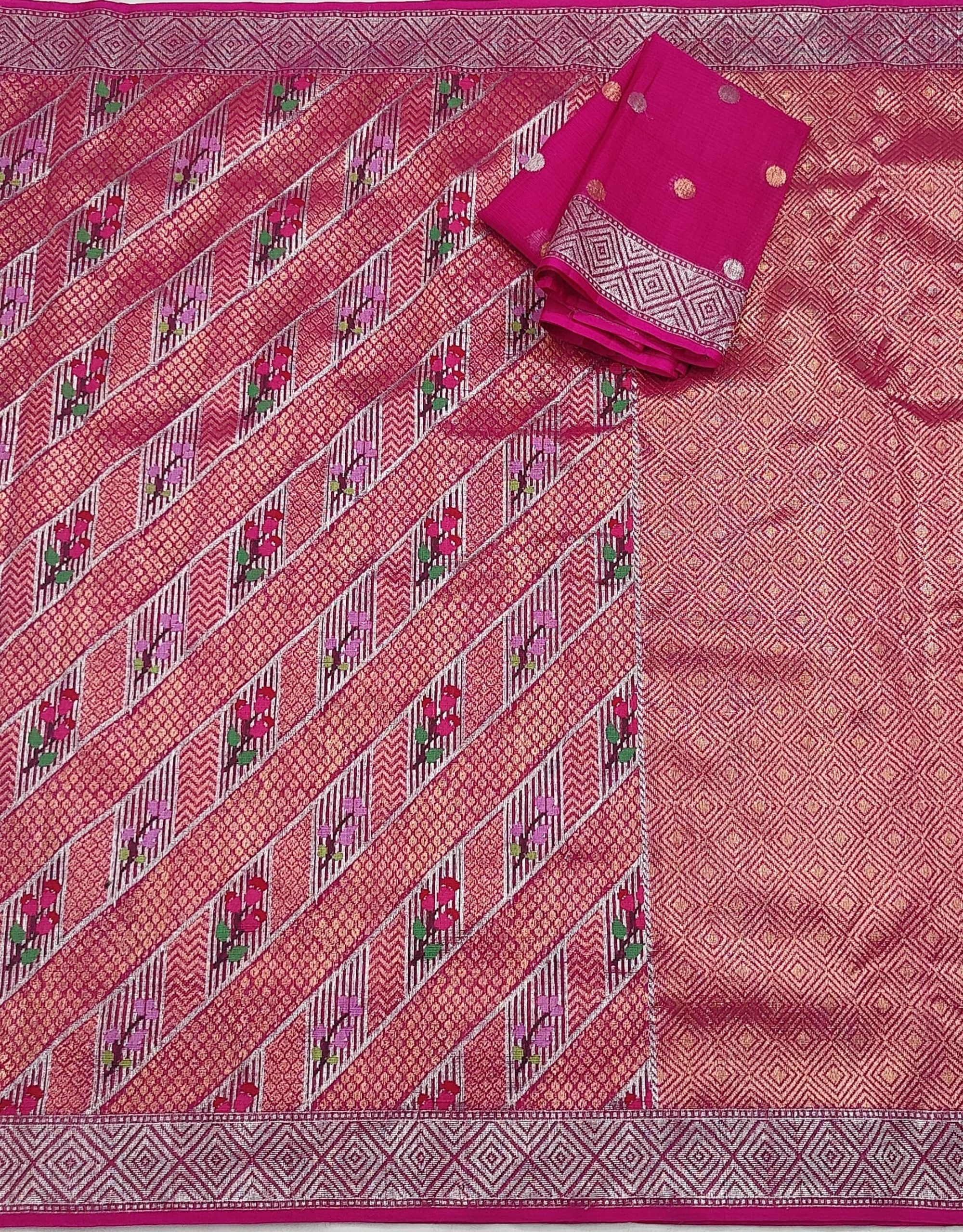 PURE ZAMAWAR WITH BOTH SIDE KANCHI BORDER ZARIKOTA HANDLOOM SAREE_Z58 - Image 3