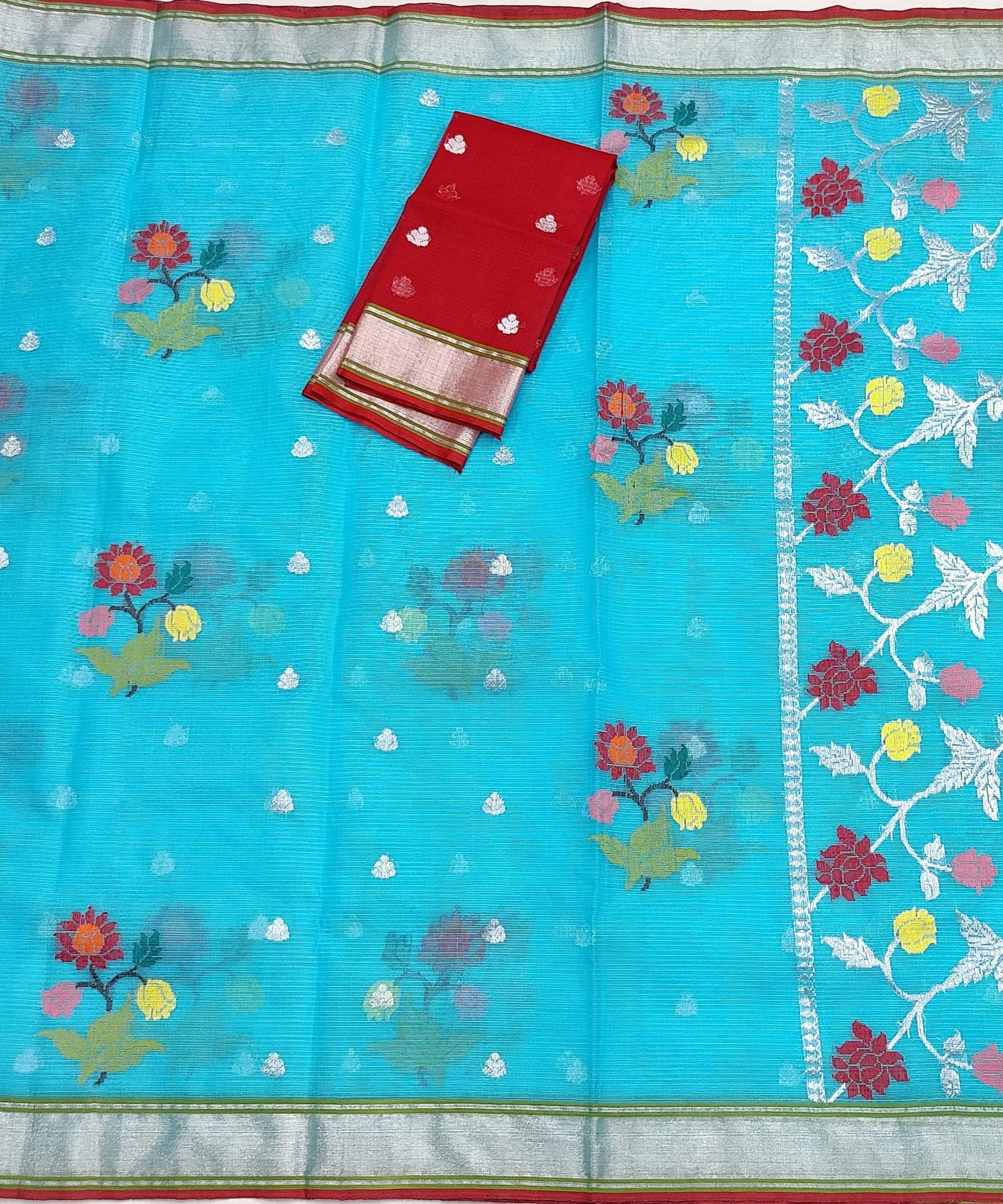 PURE ZARIKOTA HANDLOOM BUTA SAREE WITH BLOUSE B1744 - Image 3