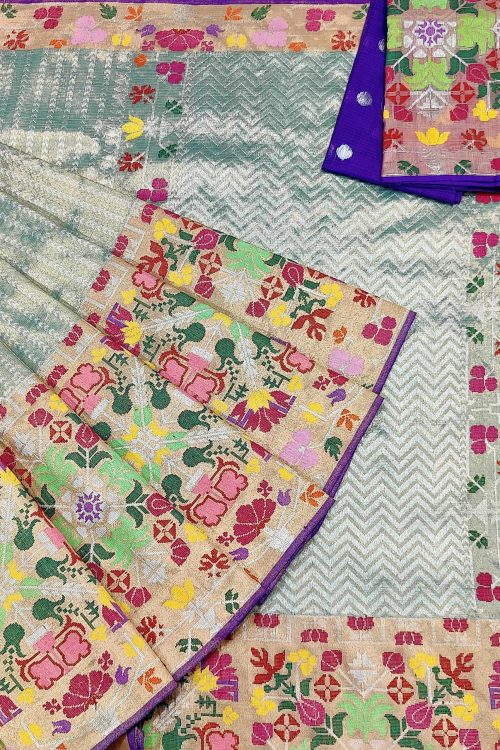 PURE GOLD DUBBLE TISSUE BIG PAITHANI BORDER WITH ALL OVER JAAL ZARIKOTA HANDLOOM SAREE_T-361