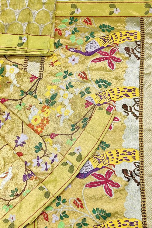 PURE GOLD DUBBLE TISSUE ALL OVER JAAL ZARIKOTA HANDLOOM SAREE_T-363