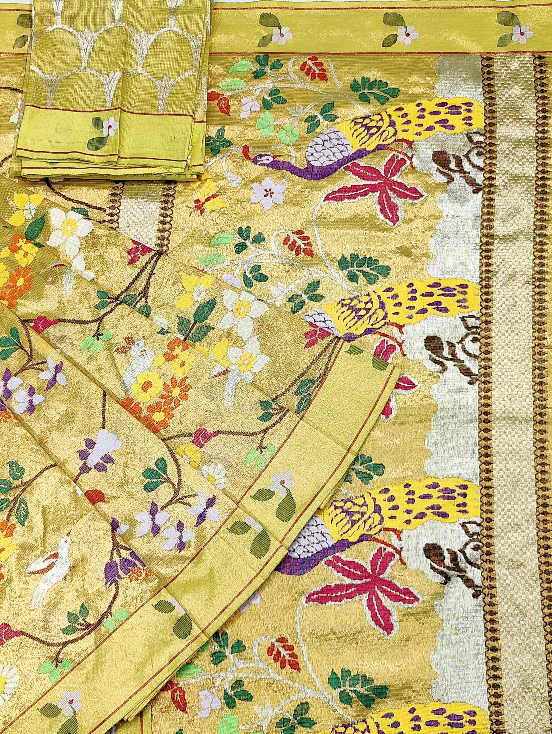 PURE GOLD DUBBLE TISSUE ALL OVER JAAL ZARIKOTA HANDLOOM SAREE_T-363
