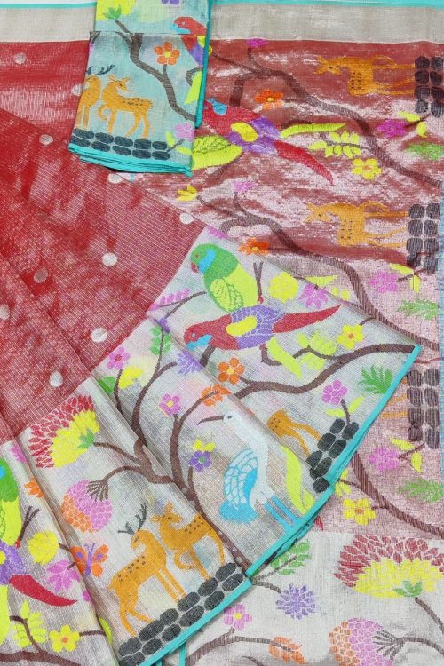 PURE SILVER TISSUE BIG PAITHANI BORDER ZARIKOTA HANDLOOM SAREE WITH BLOUSE_T-239