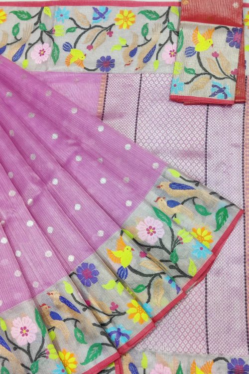 PURE SILVER TISSUE BOTH SIDE PAITHANI BORDER ZARIKOTA HANDLOOM SAREE WITH BLOUSE_T-240