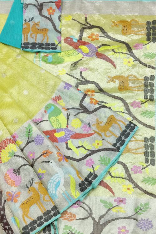 PURE SILVER TISSUE BIG PAITHANI BORDER ZARIKOTA HANDLOOM SAREE WITH BLOUSE_T-241