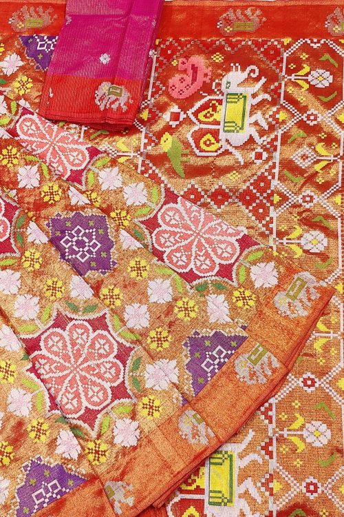 PURE GOLD DUBBLE TISSUE PATOLA DESIGN ALL OVER JAAL ZARIKOTA HANDLOOM SAREE_T-365
