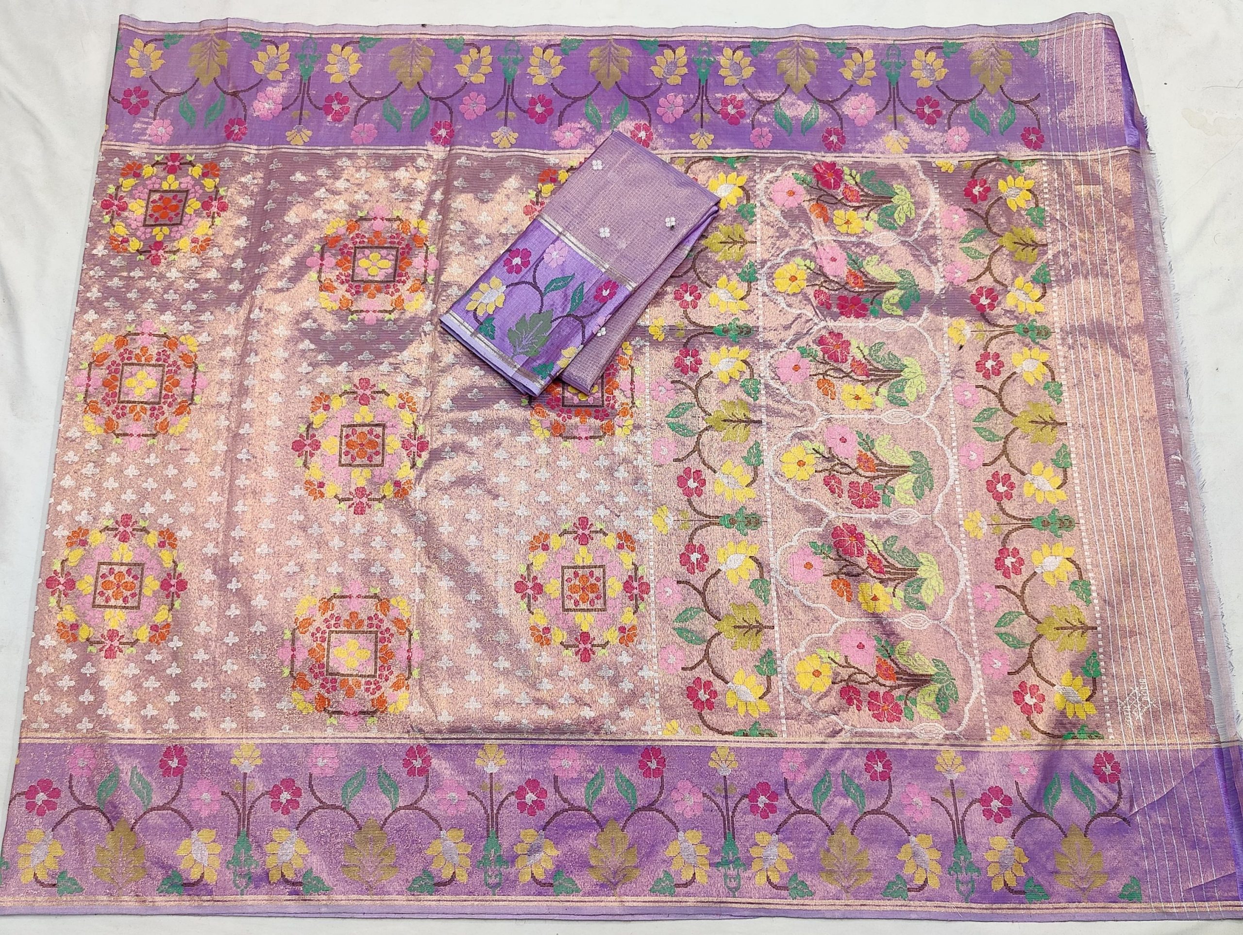 PURE GOLD DUBBLE TISSUE BOTH SIDES PAITHANI BORDER WITH ALL OVER JAAL ZARIKOTA HANDLOOM SAREE_T-396 - Image 4