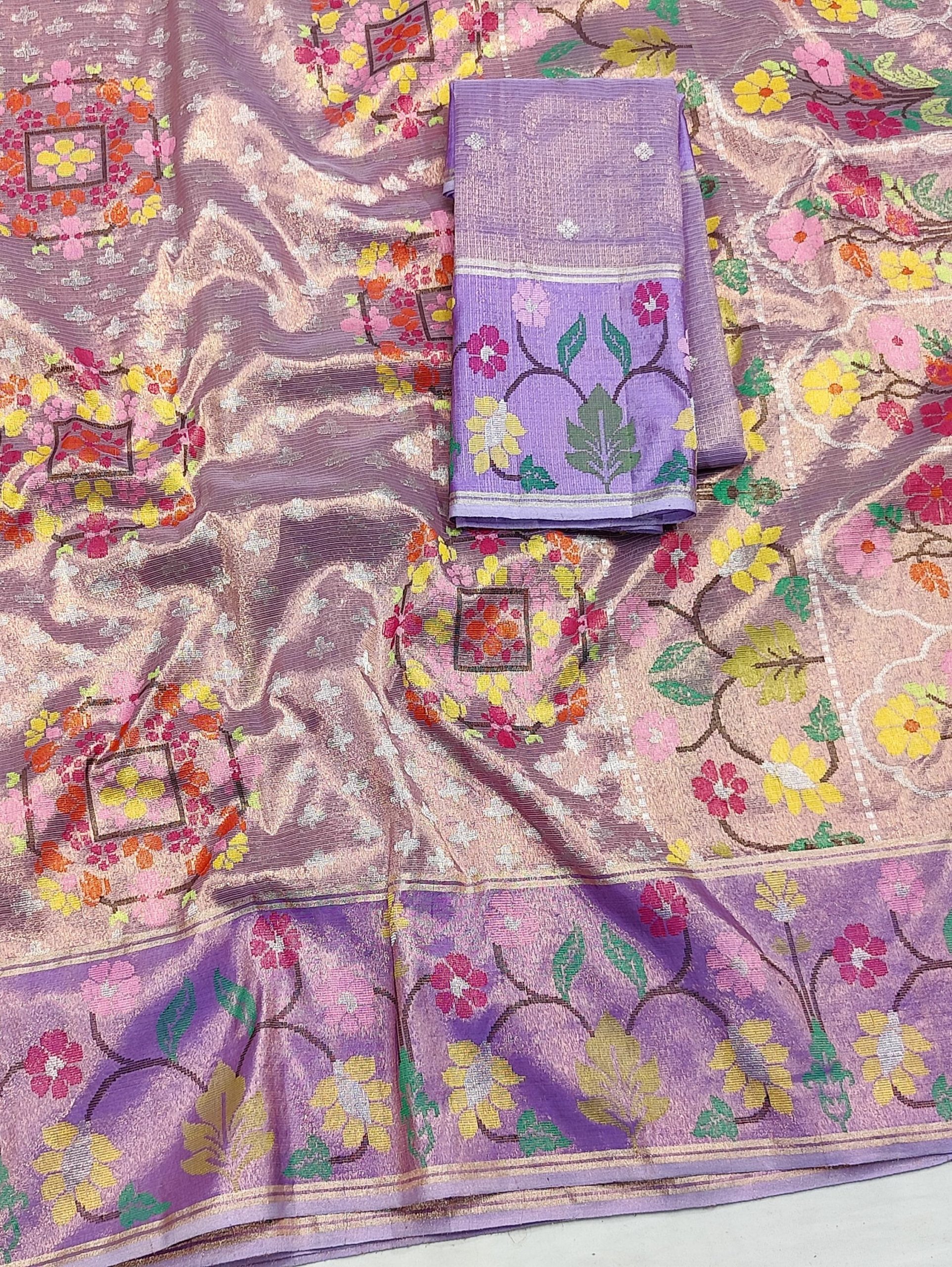 PURE GOLD DUBBLE TISSUE BOTH SIDES PAITHANI BORDER WITH ALL OVER JAAL ZARIKOTA HANDLOOM SAREE_T-396 - Image 2