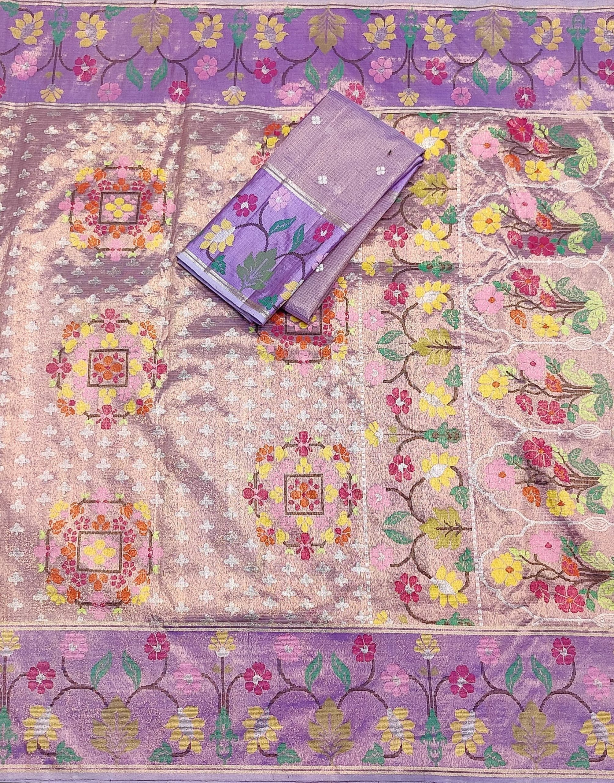 PURE GOLD DUBBLE TISSUE BOTH SIDES PAITHANI BORDER WITH ALL OVER JAAL ZARIKOTA HANDLOOM SAREE_T-396 - Image 3