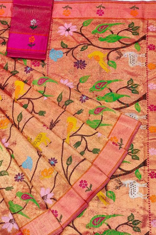 PURE GOLD DUBBLE TISSUE ALL OVER JAAL ZARIKOTA HANDLOOM SAREE_T-387