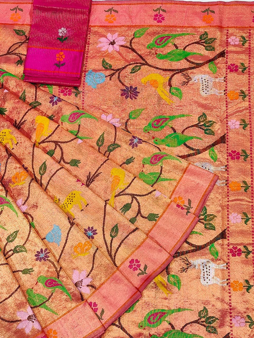 PURE GOLD DUBBLE TISSUE ALL OVER JAAL ZARIKOTA HANDLOOM SAREE_T-387