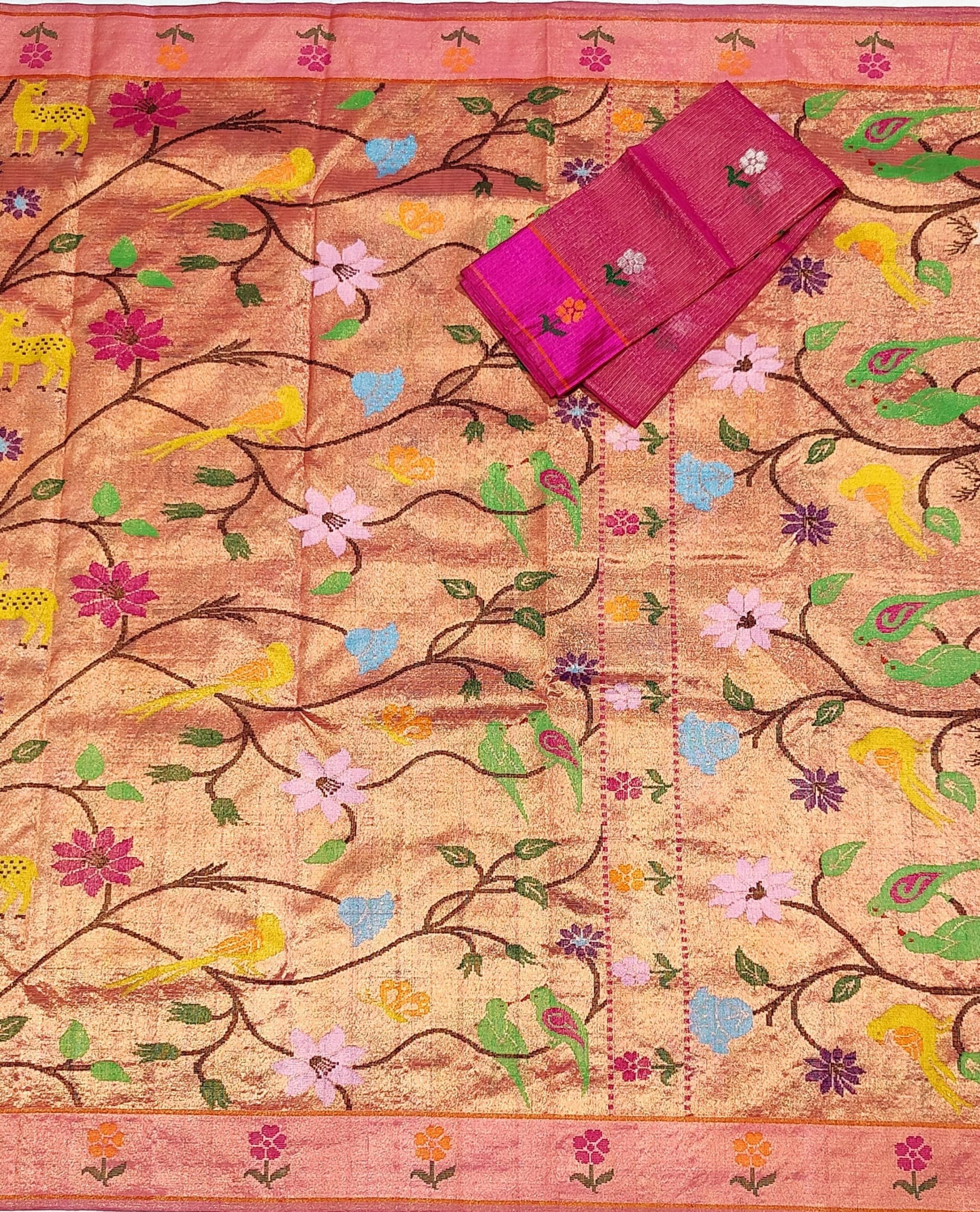 PURE GOLD DUBBLE TISSUE ALL OVER JAAL ZARIKOTA HANDLOOM SAREE_T-387 - Image 3