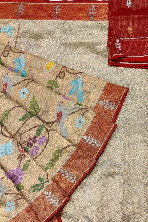 PURE GOLD DUBBLE TISSUE ALL OVER JAAL ZARIKOTA HANDLOOM SAREE_T-388
