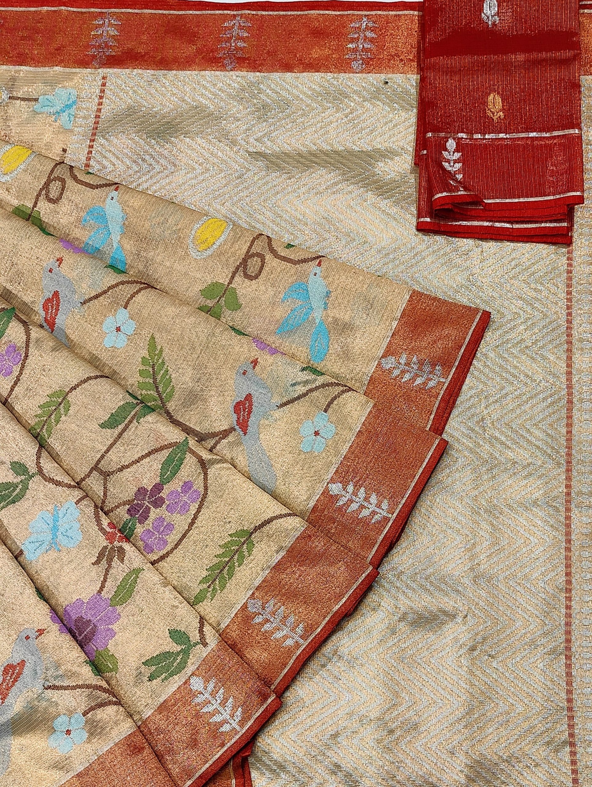PURE GOLD DUBBLE TISSUE ALL OVER JAAL ZARIKOTA HANDLOOM SAREE_T-388