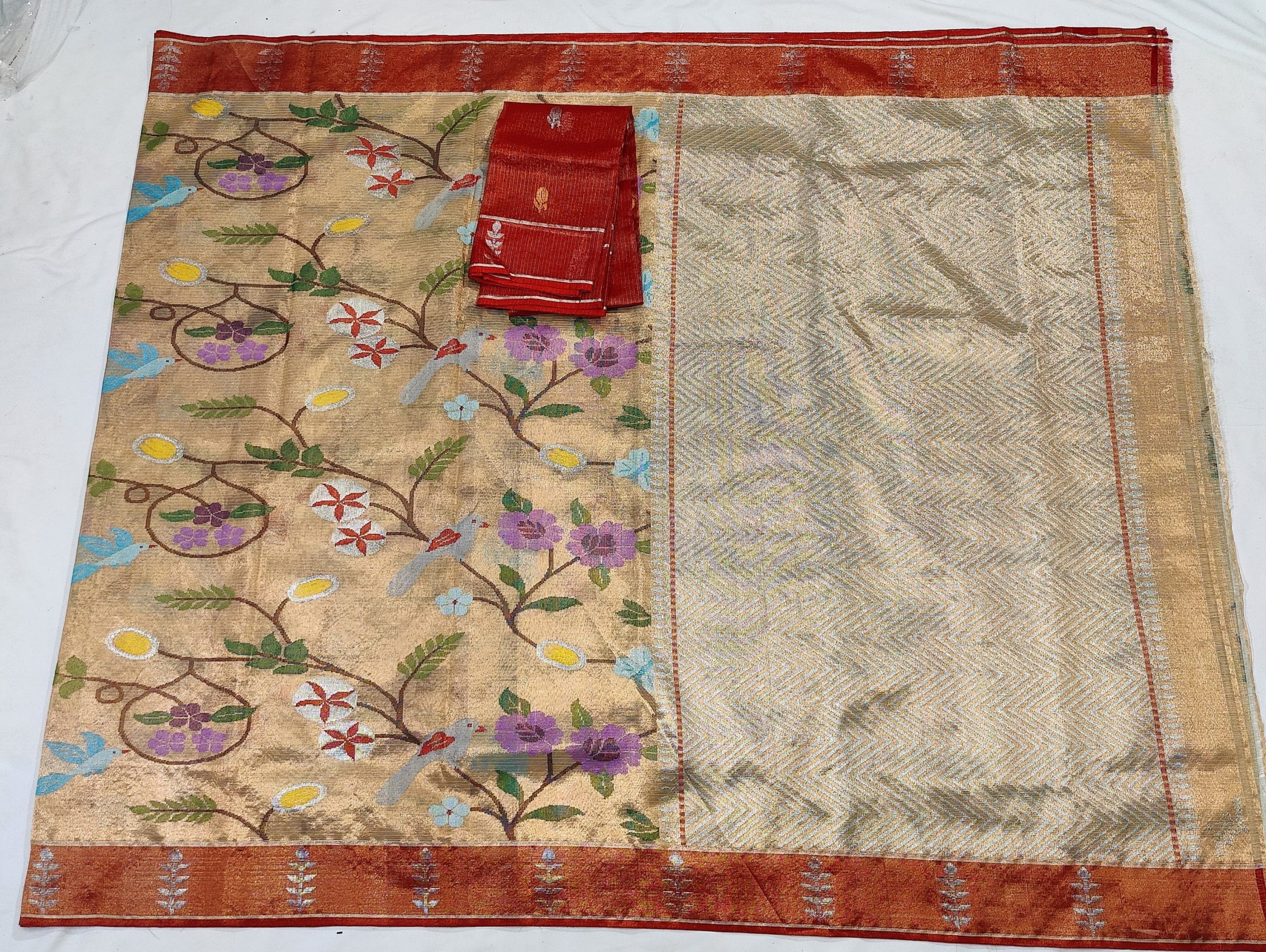 PURE GOLD DUBBLE TISSUE ALL OVER JAAL ZARIKOTA HANDLOOM SAREE_T-388 - Image 4