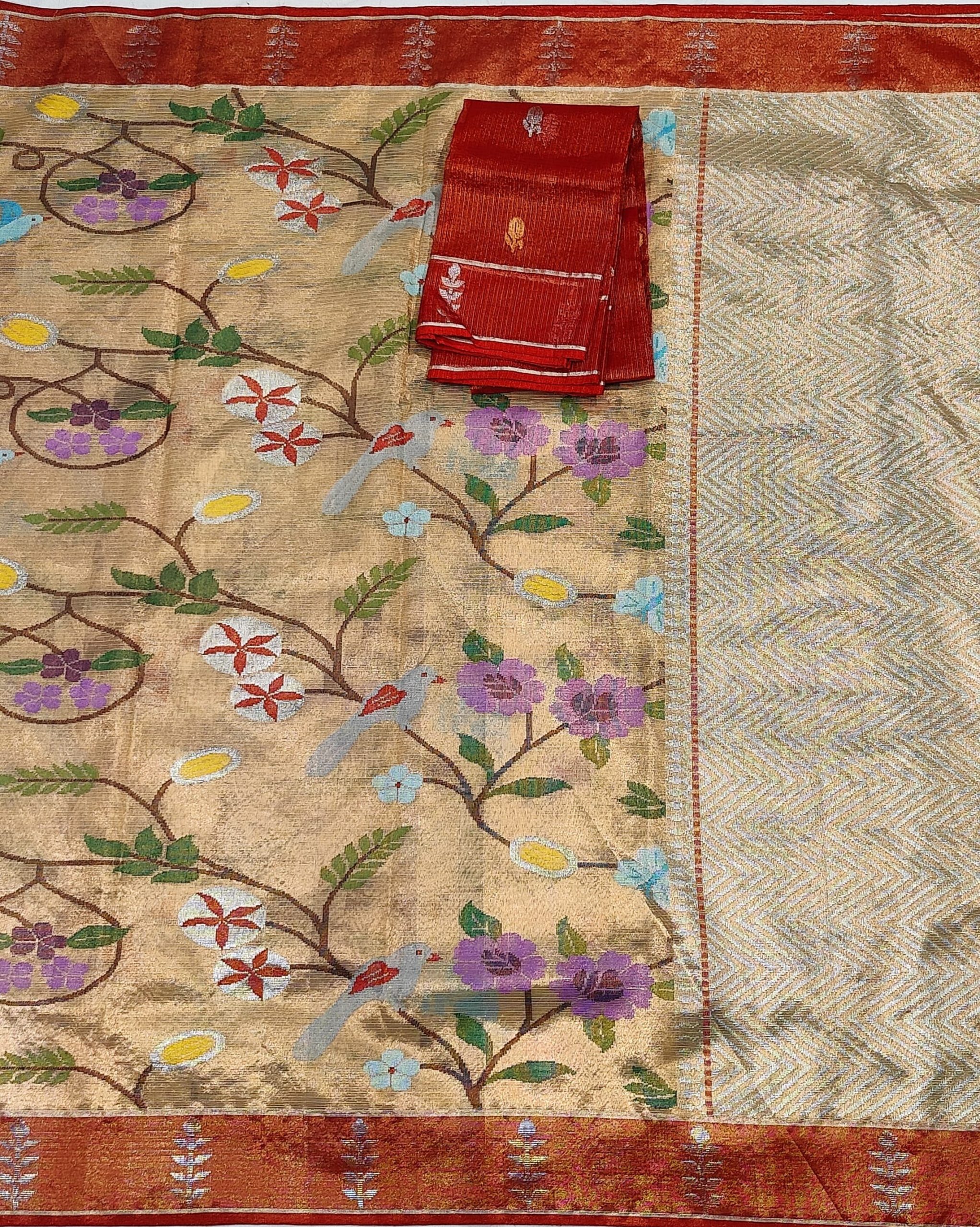 PURE GOLD DUBBLE TISSUE ALL OVER JAAL ZARIKOTA HANDLOOM SAREE_T-388 - Image 3