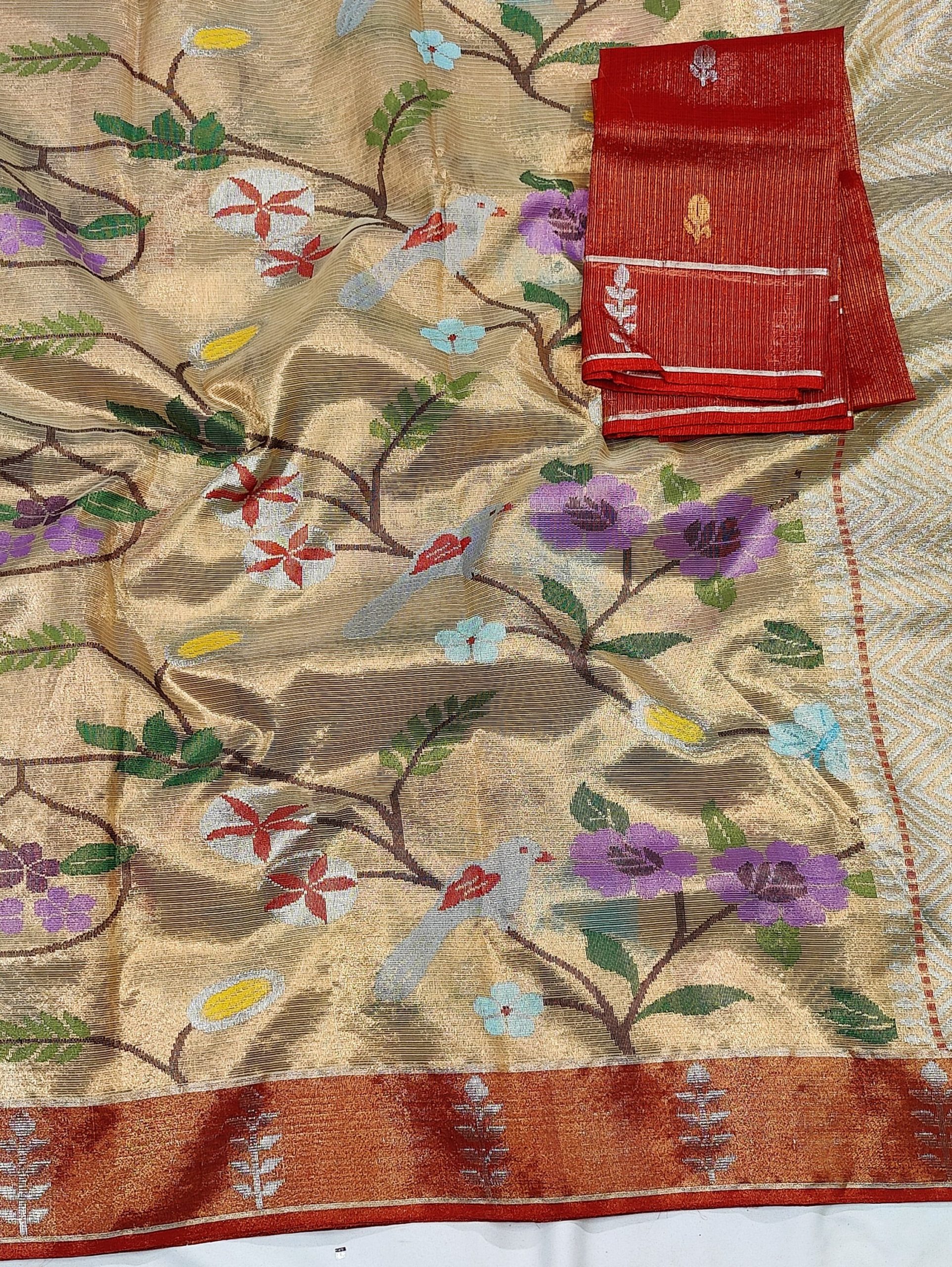 PURE GOLD DUBBLE TISSUE ALL OVER JAAL ZARIKOTA HANDLOOM SAREE_T-388 - Image 2