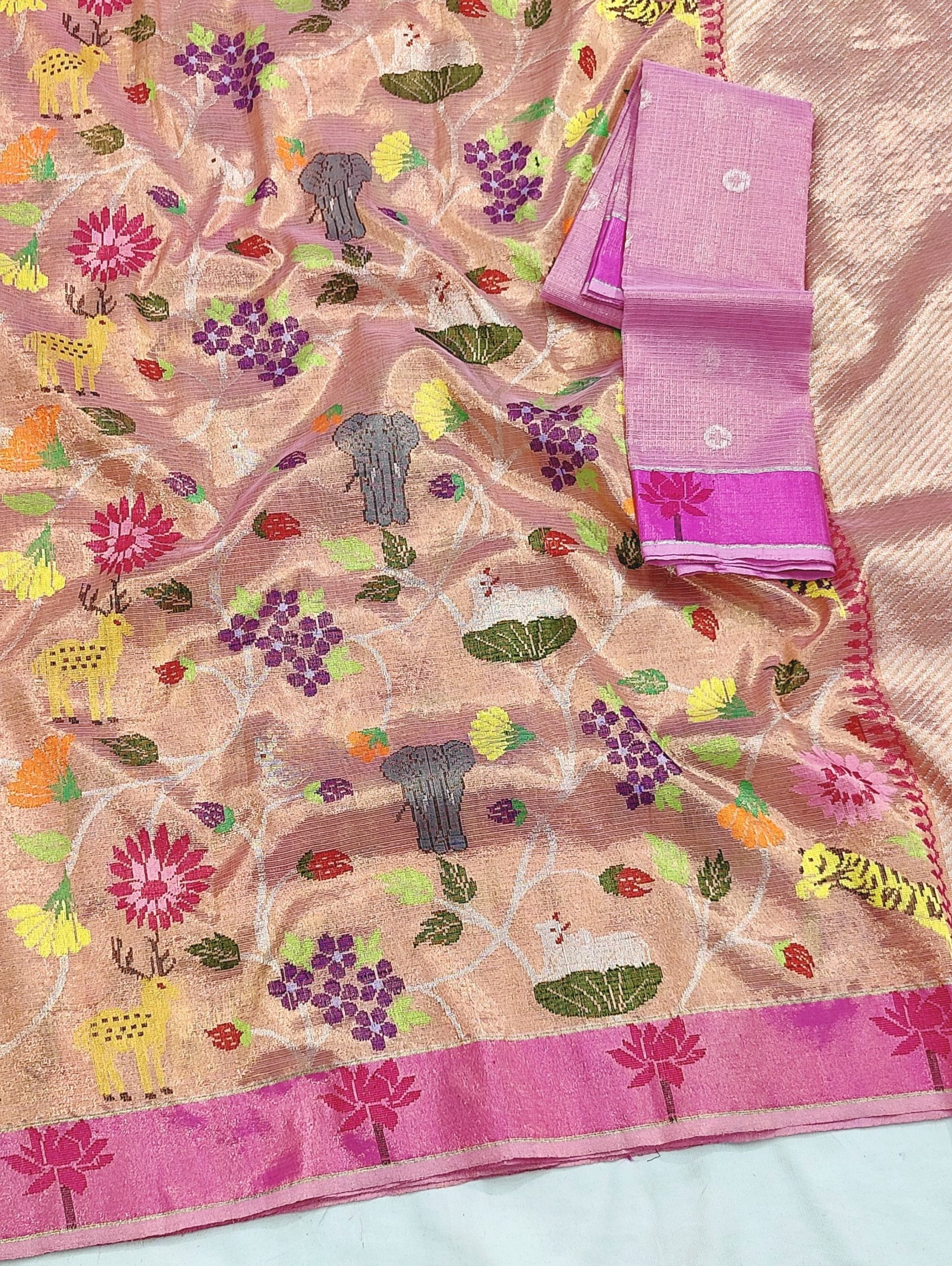 PURE GOLD DUBBLE TISSUE ALL OVER JAAL ZARIKOTA HANDLOOM SAREE_T-389 - Image 2