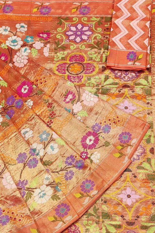PURE GOLD DUBBLE TISSUE BIG PAITHANI BORDER WITH ALL OVER JAAL ZARIKOTA HANDLOOM SAREE_T-399