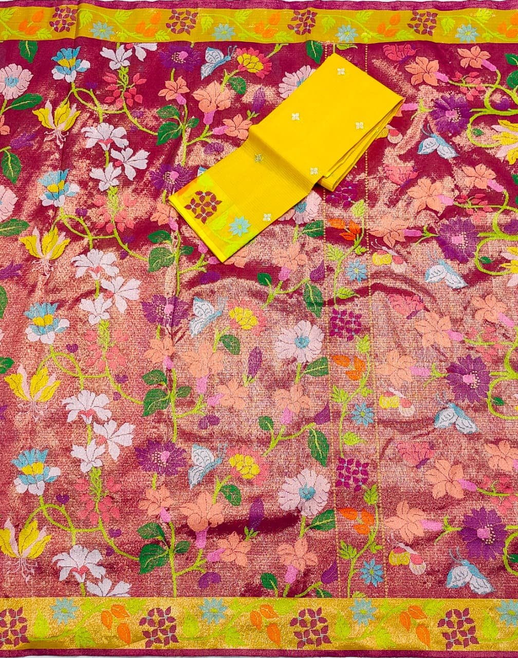 PURE GOLD DUBBLE TISSUE ALL OVER JAAL ZARIKOTA HANDLOOM SAREE_T-398 - Image 3