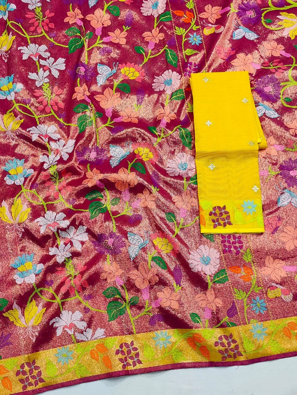 PURE GOLD DUBBLE TISSUE ALL OVER JAAL ZARIKOTA HANDLOOM SAREE_T-398 - Image 2