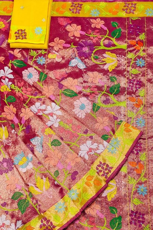 PURE GOLD DUBBLE TISSUE ALL OVER JAAL ZARIKOTA HANDLOOM SAREE_T-398
