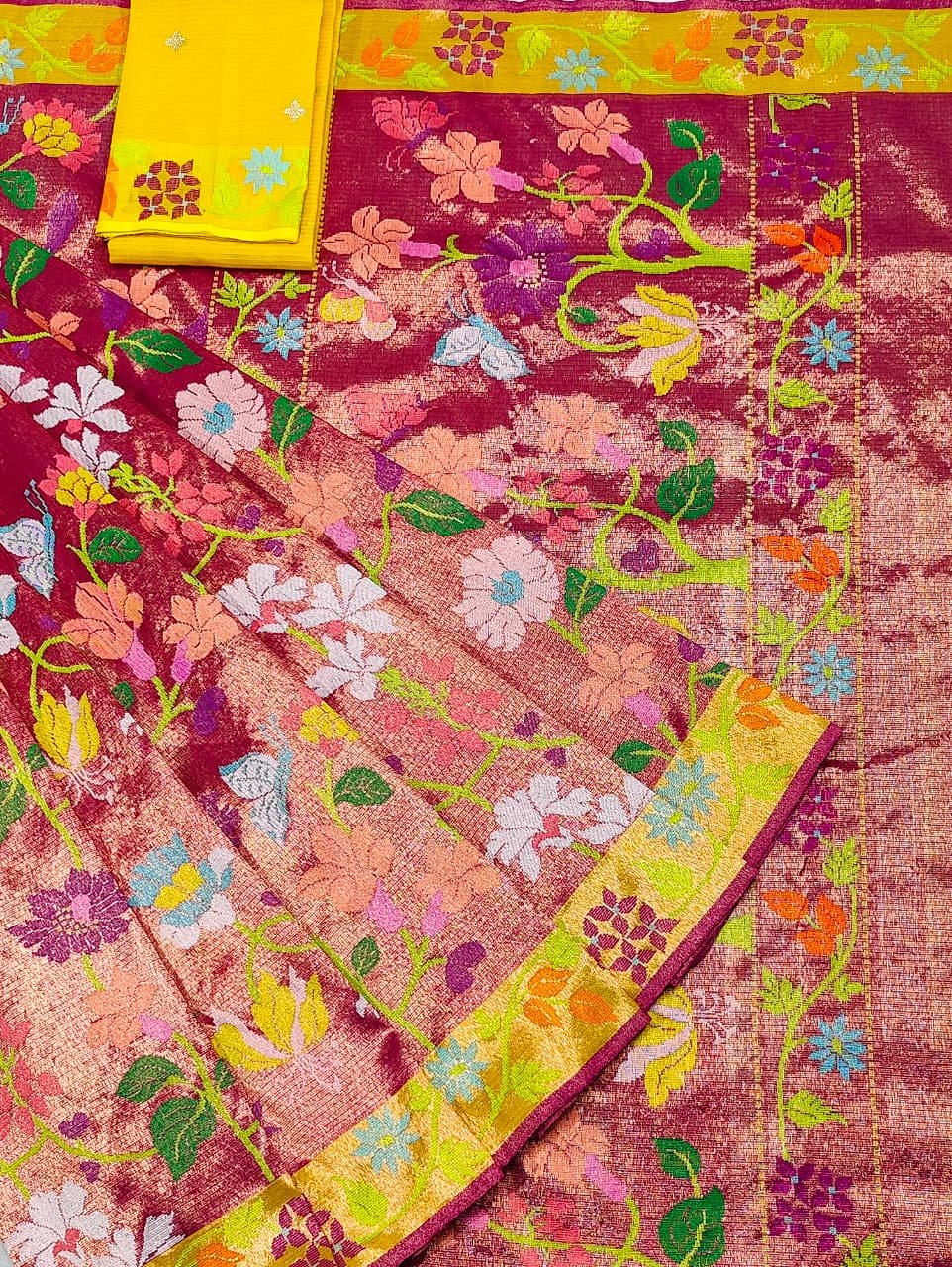 PURE GOLD DUBBLE TISSUE ALL OVER JAAL ZARIKOTA HANDLOOM SAREE_T-398