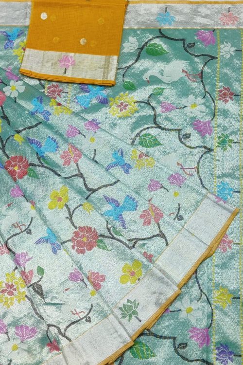 PURE GOLD DUBBLE TISSUE ALL OVER JAAL ZARIKOTA HANDLOOM SAREE_T-397