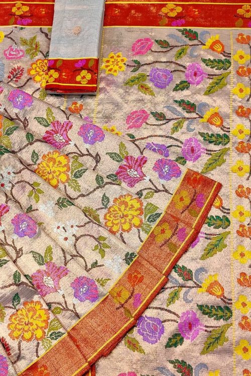 PURE GOLD DUBBLE TISSUE ALL OVER JAAL ZARIKOTA HANDLOOM SAREE_T-401