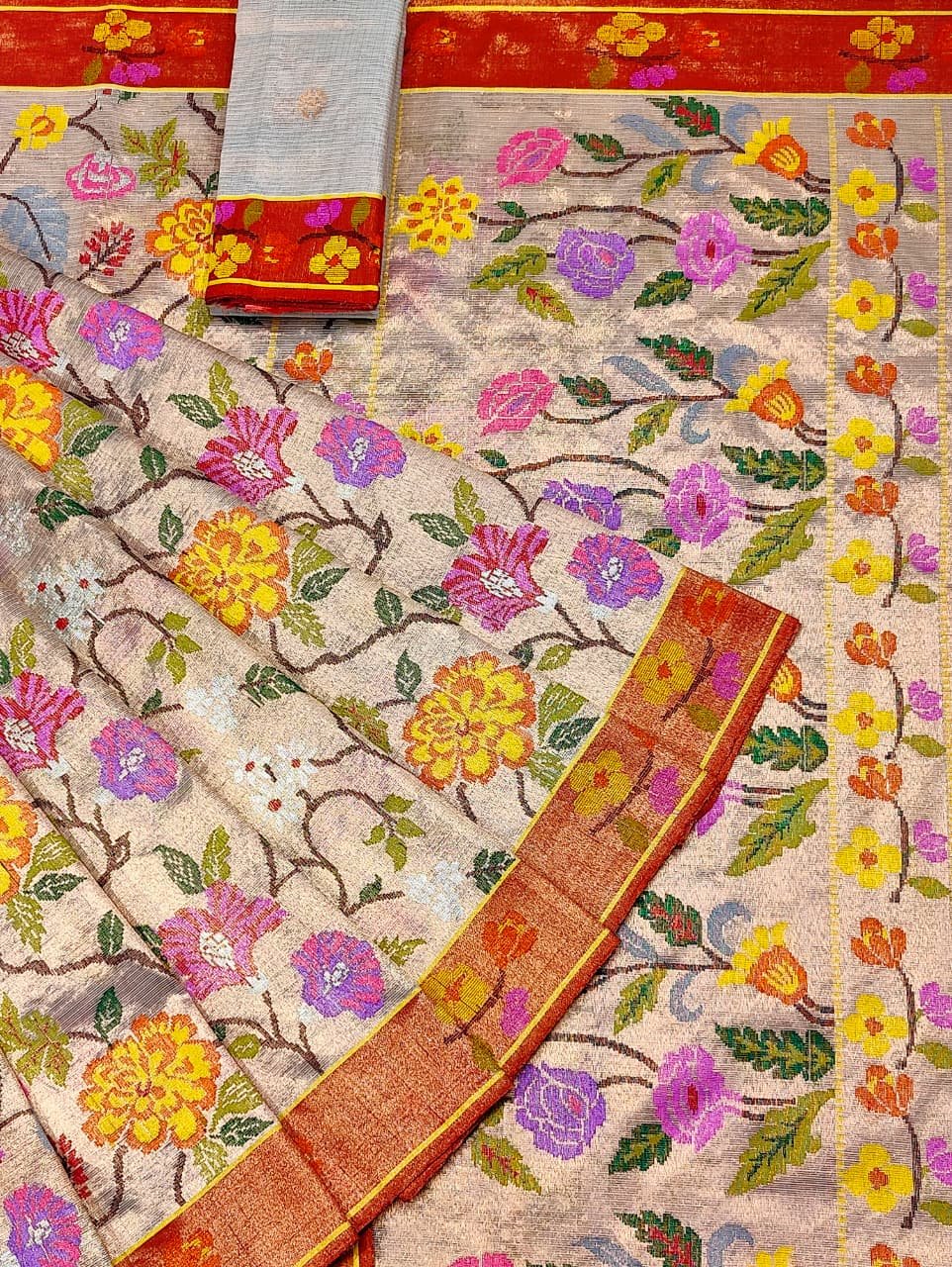 PURE GOLD DUBBLE TISSUE ALL OVER JAAL ZARIKOTA HANDLOOM SAREE_T-401