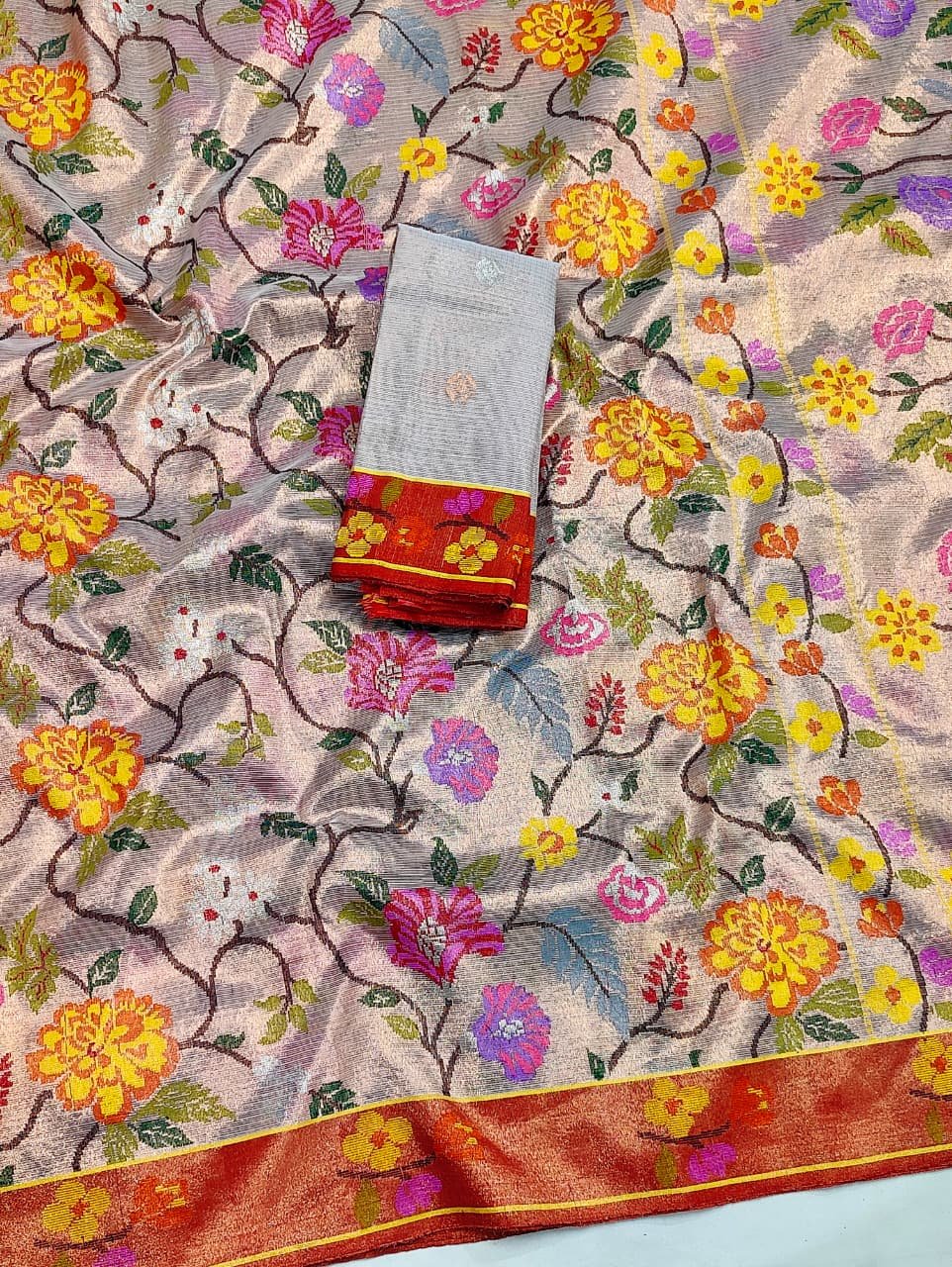 PURE GOLD DUBBLE TISSUE ALL OVER JAAL ZARIKOTA HANDLOOM SAREE_T-401 - Image 2