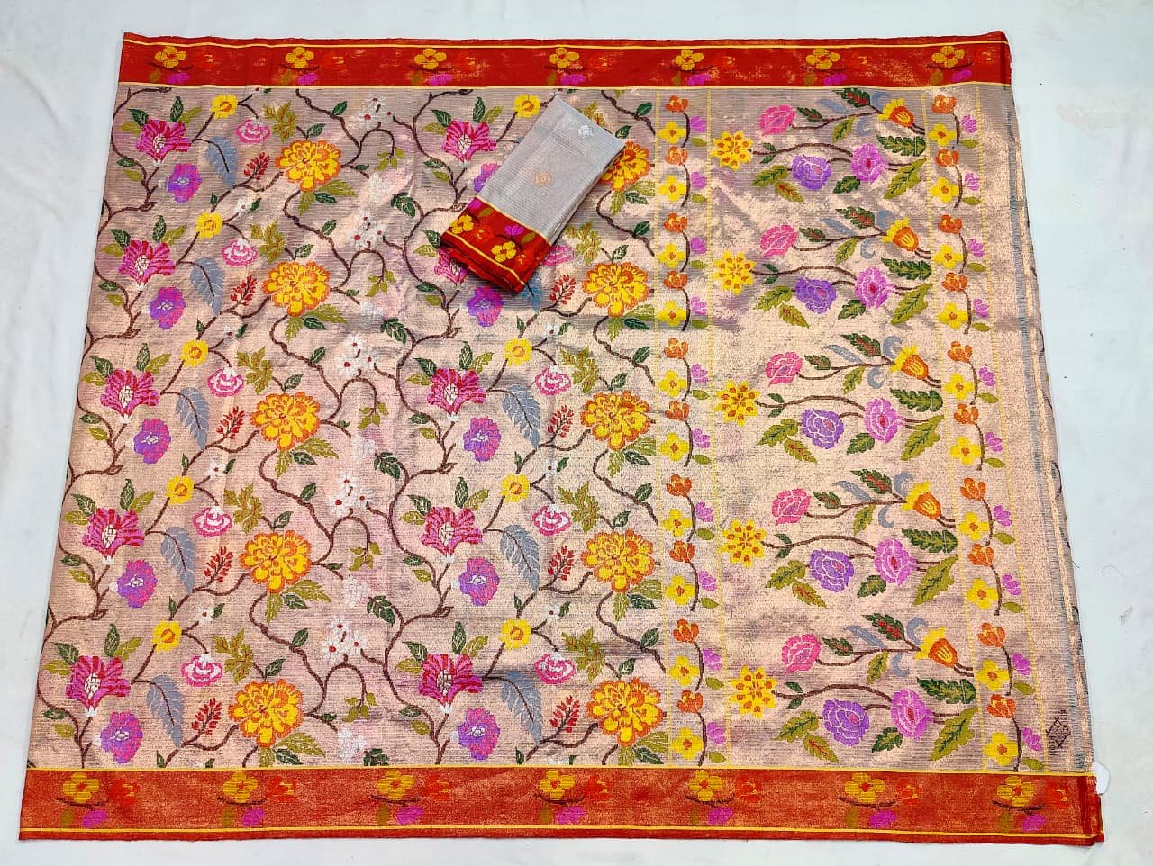 PURE GOLD DUBBLE TISSUE ALL OVER JAAL ZARIKOTA HANDLOOM SAREE_T-401 - Image 4