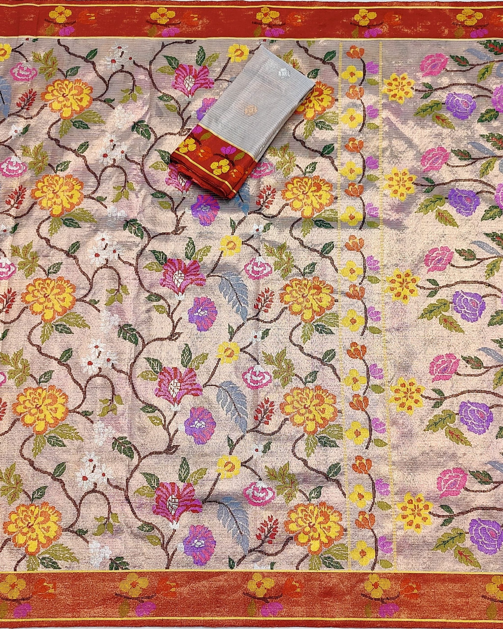 PURE GOLD DUBBLE TISSUE ALL OVER JAAL ZARIKOTA HANDLOOM SAREE_T-401 - Image 3
