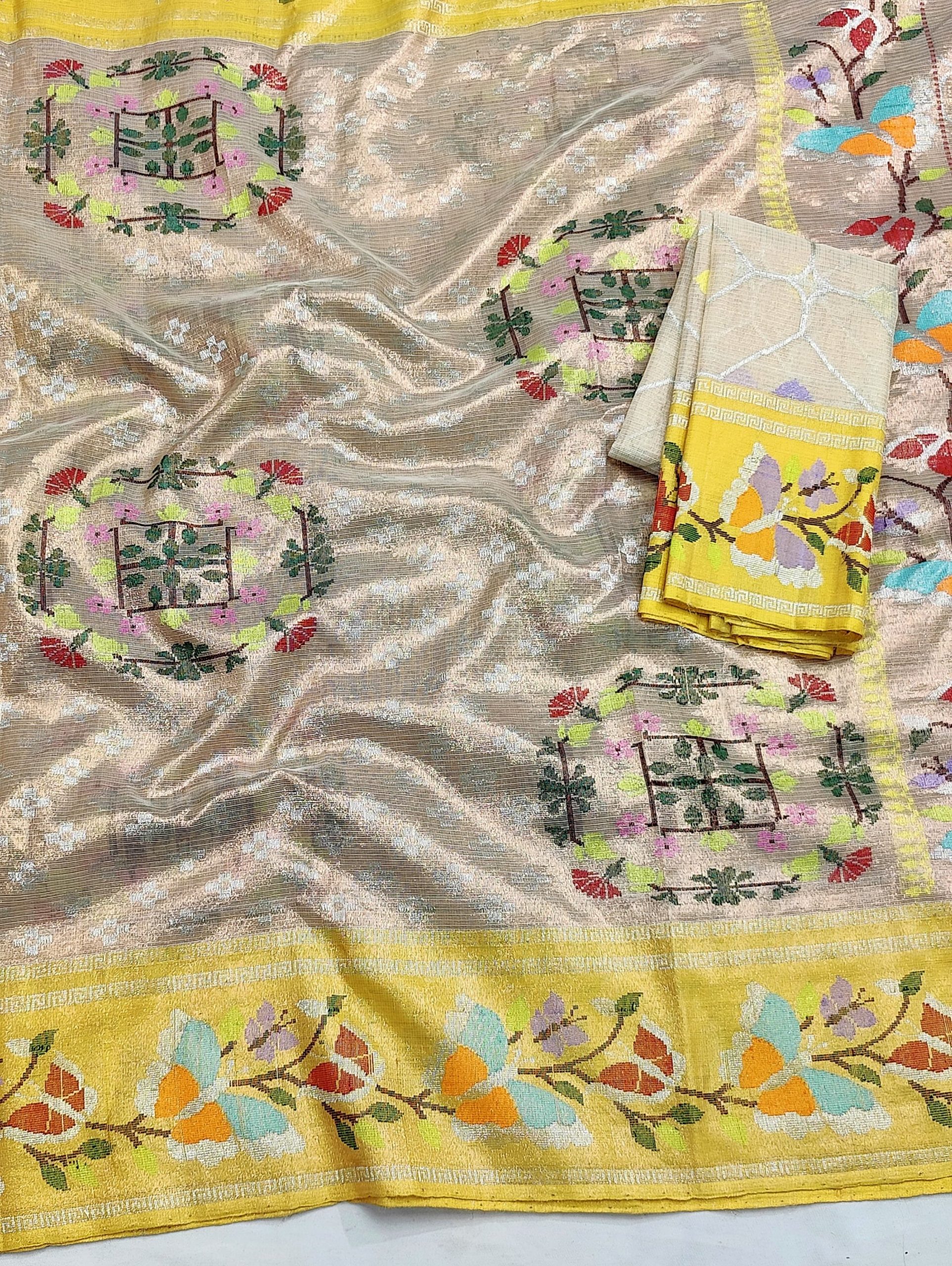 PURE GOLD DUBBLE TISSUE ALL OVER JAAL WITH BOTH SIDE PAITHANI BORDER ZARIKOTA HANDLOOM SAREE_T-402 - Image 2