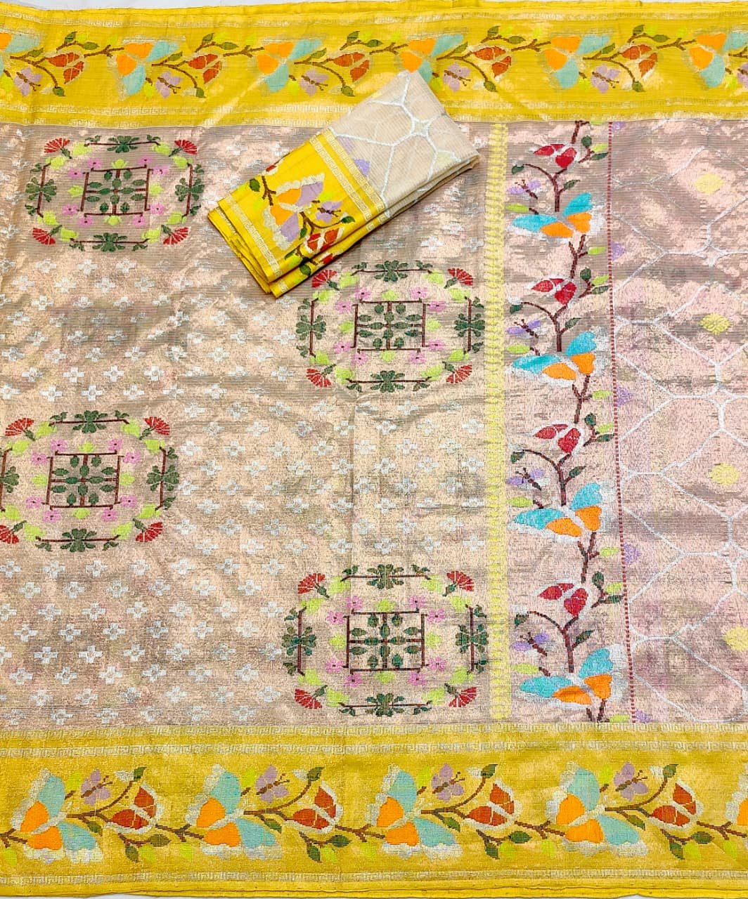 PURE GOLD DUBBLE TISSUE ALL OVER JAAL WITH BOTH SIDE PAITHANI BORDER ZARIKOTA HANDLOOM SAREE_T-402 - Image 3