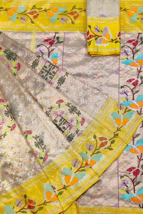 PURE GOLD DUBBLE TISSUE ALL OVER JAAL WITH BOTH SIDE PAITHANI BORDER ZARIKOTA HANDLOOM SAREE_T-402