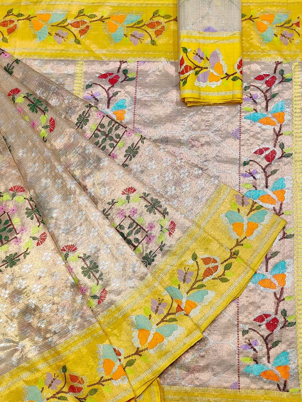 PURE GOLD DUBBLE TISSUE ALL OVER JAAL WITH BOTH SIDE PAITHANI BORDER ZARIKOTA HANDLOOM SAREE_T-402